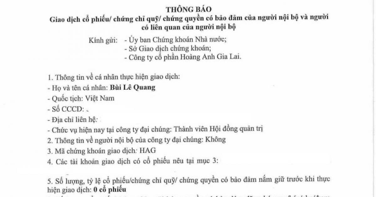 Cổ phiếu HAG giảm 1/3 thị giá, lãnh đạo doanh nghiệp đăng ký mua vào