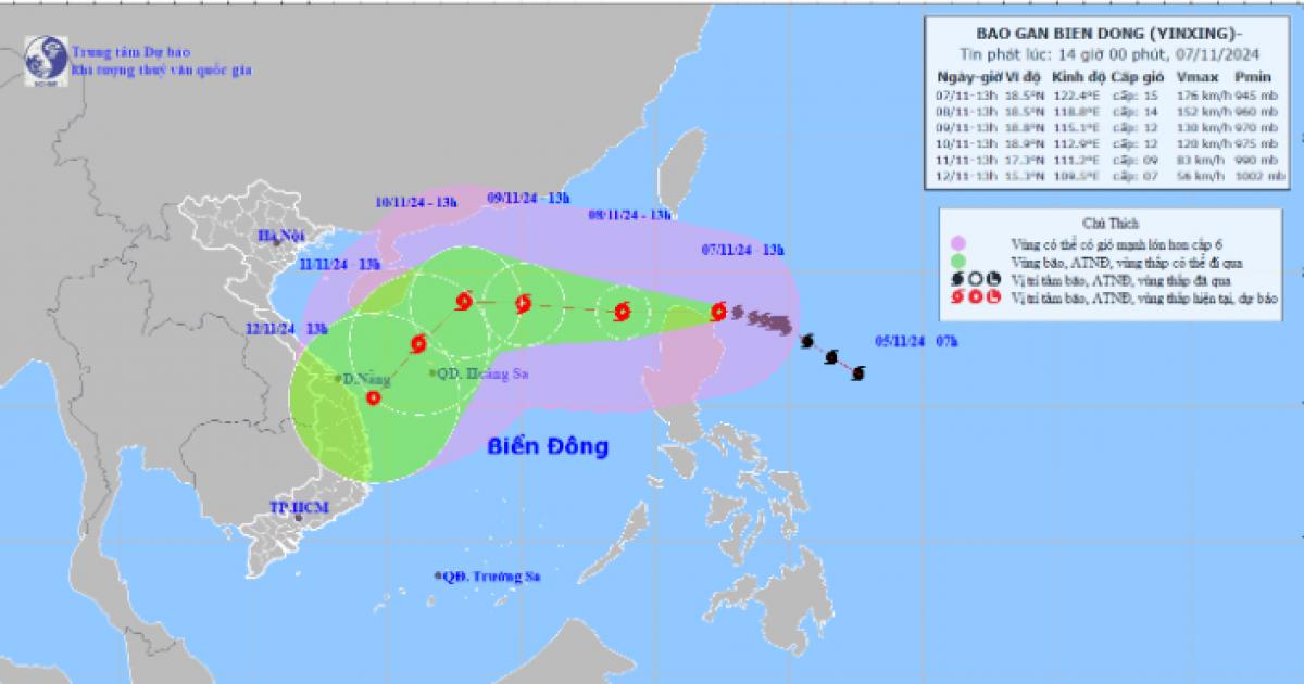 Bão YINXING sẽ vào biển Đông trong ngày mai, tâm bão gió giật cấp 17