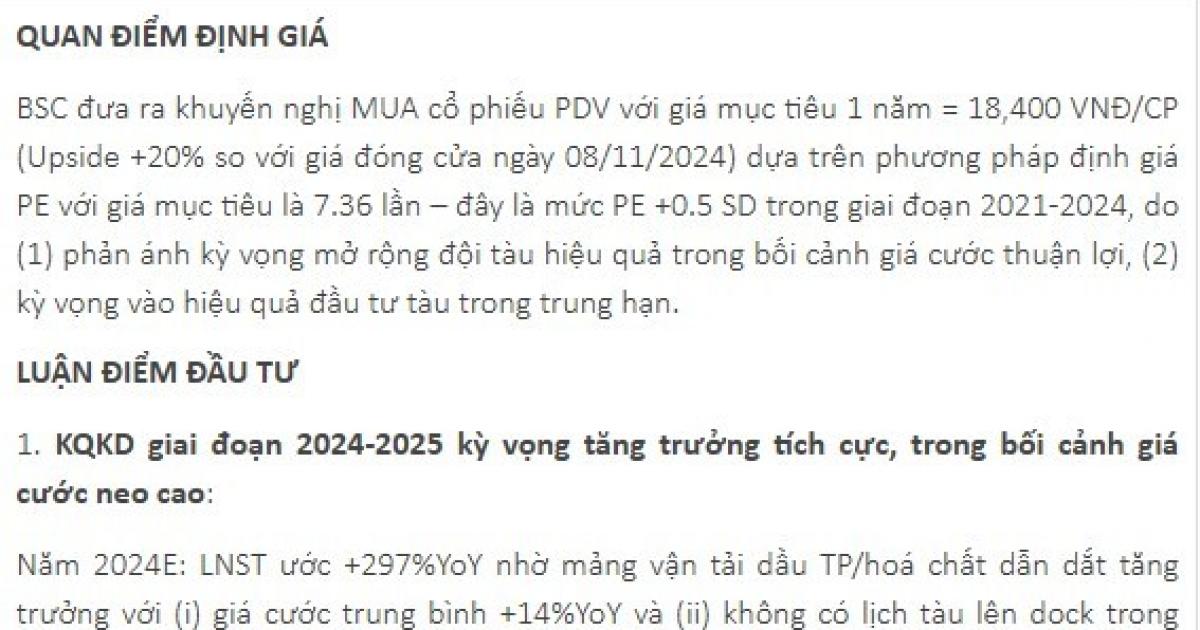 Một cổ phiếu vận tải biển được khuyến nghị mua với kỳ vọng tăng 15%