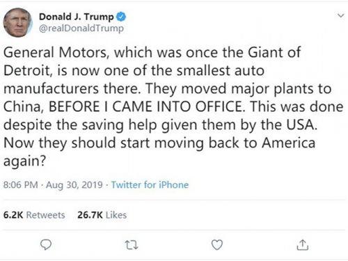 Ông Donald Trump ra lệnh cho General Motors rút khỏi Trung Quốc