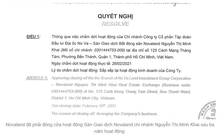 Novaland đóng cửa sàn môi giới Nguyễn Thị Minh Khai