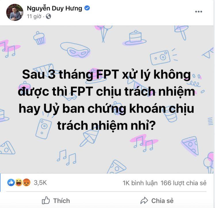 Chủ tịch SSI Nguyễn Duy Hưng nhận đống 'gạch đá' khi hỏi về trách nhiệm xử lý nghẽn lệnh HoSE của FPT