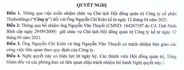 Ông Nguyễn Văn Thuyết được bầu làm Chủ tịch Thaiholdings