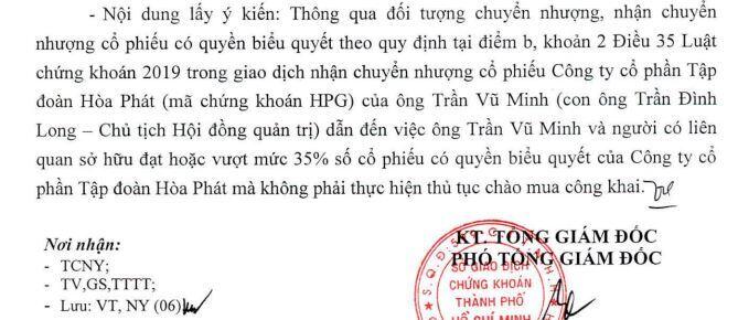 Hòa Phát chốt ngày lấy ý kiến cổ đông về việc ông Trần Vũ Minh muốn mua thêm 5 triệu cổ phiếu