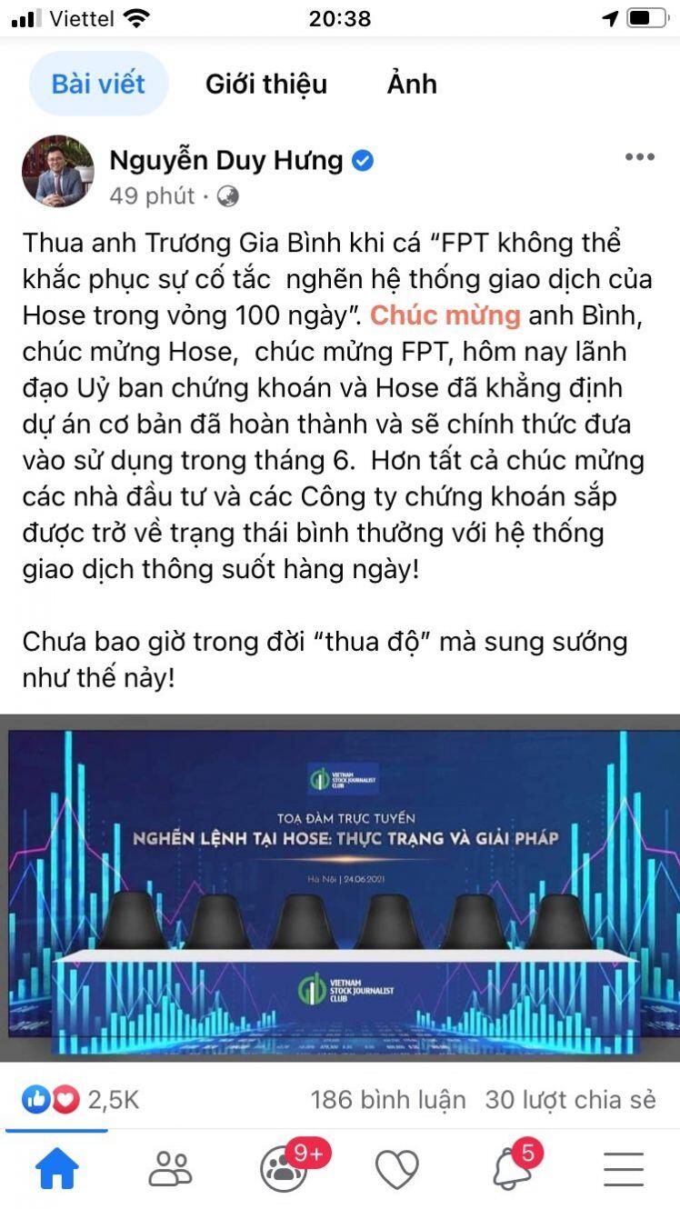 Chủ tịch SSI Nguyễn Duy Hưng "thua độ" chủ tịch FPT Trương Gia Bình vụ xử lý nghẽn lệnh sàn HOSe