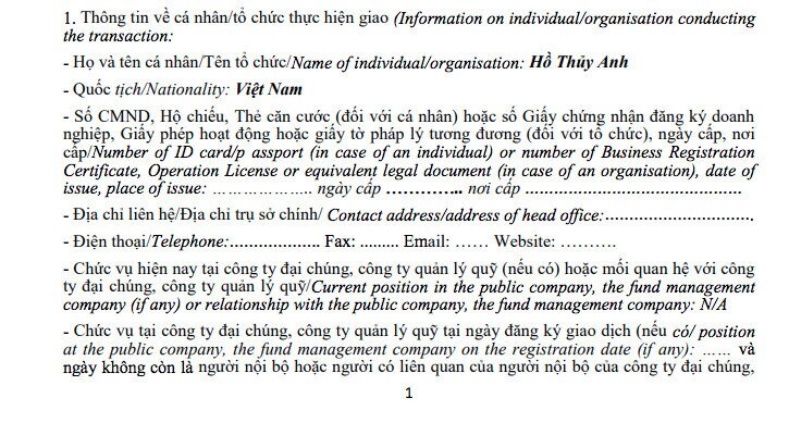 Bà Hồ Thủy Anh hoàn tất mua vào hơn 22 triệu cổ phiếu TCB