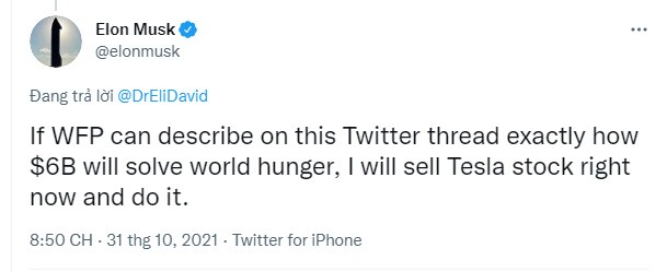 Tỷ phú Elon Musk thách sếp LHQ 'sao kê' minh bạch nếu muốn ông chi 6 tỷ USD cứu thế giới thoát nạn đói
