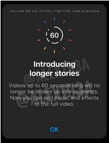 Instagram cho phép đăng story 60 giây thay vì 15 giây như trước đây
