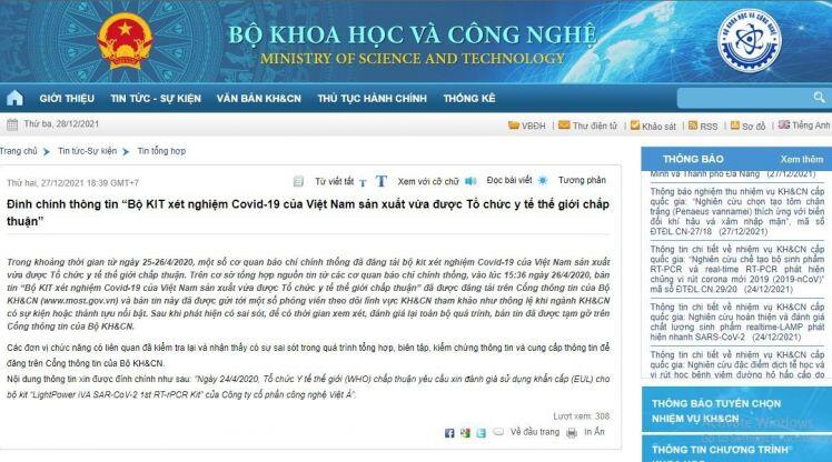 Lãnh đạo Bộ KH-CN lý giải vì sao Việt Á được chọn sản xuất kit test?