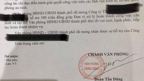 Văn phòng UBND thành phố Thuận An 'xin' doanh nghiệp 500 triệu để đón Tết?