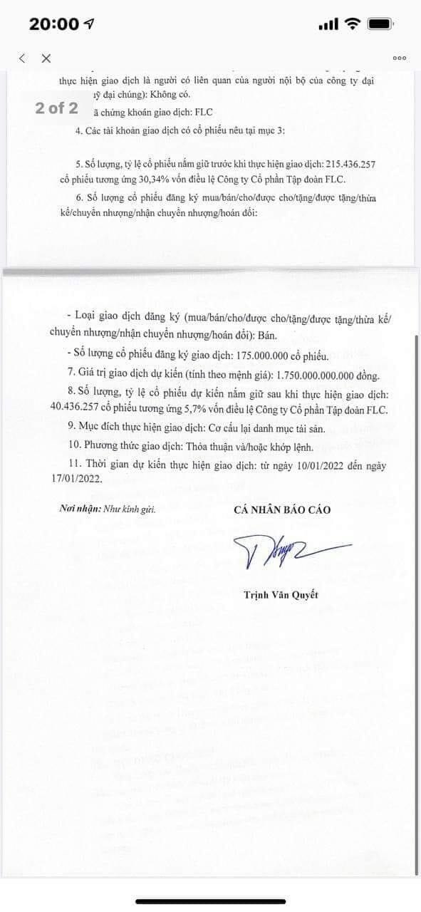 Ông Trịnh Văn Quyết đổi ngày đăng ký bán 175 triệu cổ phiếu từ 10/1 thành 14/1