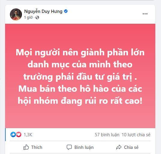 Ông Nguyễn Duy Hưng cảnh báo: Mua bán theo hô hào của các nhóm đang rủi ro rất cao