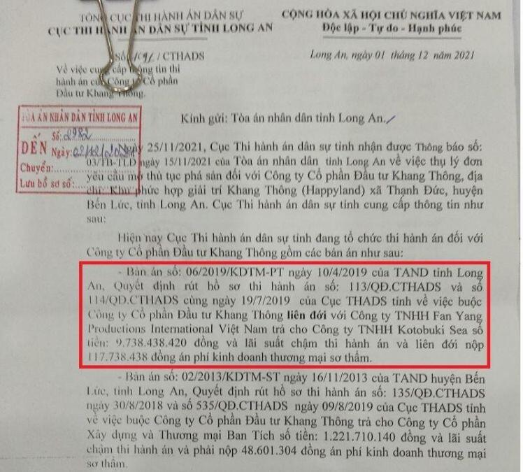 Ngoài “lùm xùm” nợ nần LIOA, Địa ốc Khang Thông đang phải thi hành án 6 bản án