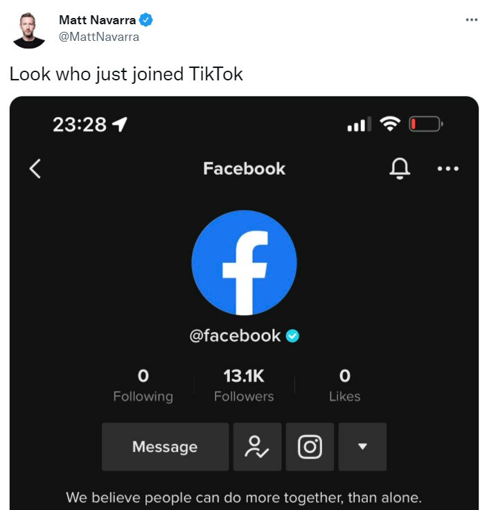 Facebook đã sở hữu tài khoản TikTok của riêng mình