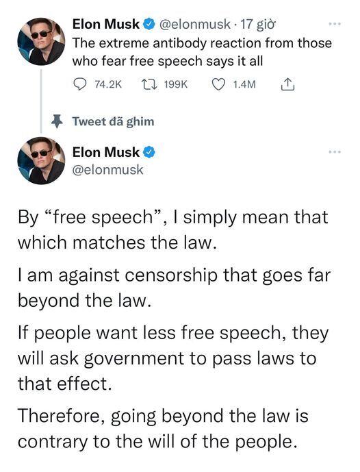Đáp trả của Elon Musk trước phản ứng của những lực lượng sợ tự do ngôn luận