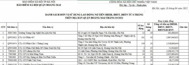 Quận Hoàng Mai 'điểm tên' 980 doanh nghiệp nợ BHXH