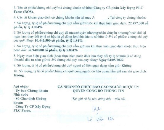 Một cá nhân trở thành cổ đông lớn của FLC Faros