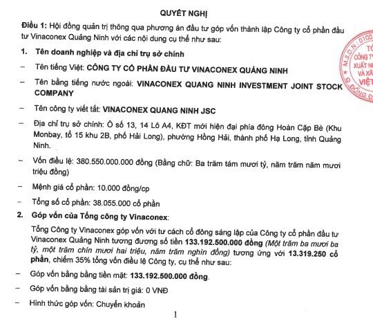VCG dự kiến góp hơn 133 tỷ đồng thành lập pháp nhân mới tại Quảng Ninh