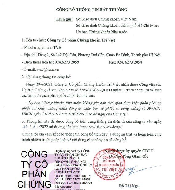 UBCKNN không cho phép TVB gia hạn thời gian phân phối cổ phiếu