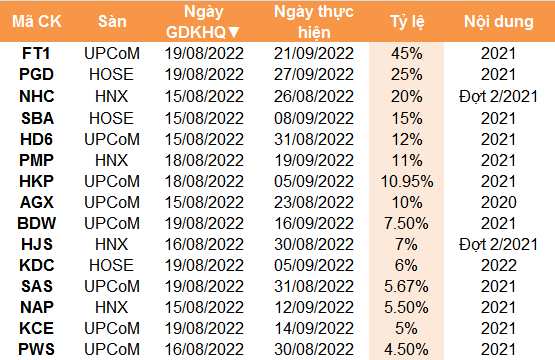 Tuần 15-19/08: Cổ tức cao nhất bao nhiêu?