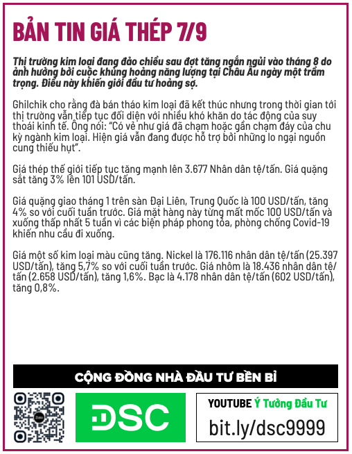 Bản tin giá thép cập nhật 7/9.. Để nắm bắt thông tin về thị trường nhanh nhất, mời anh/chị cùng tham  ...