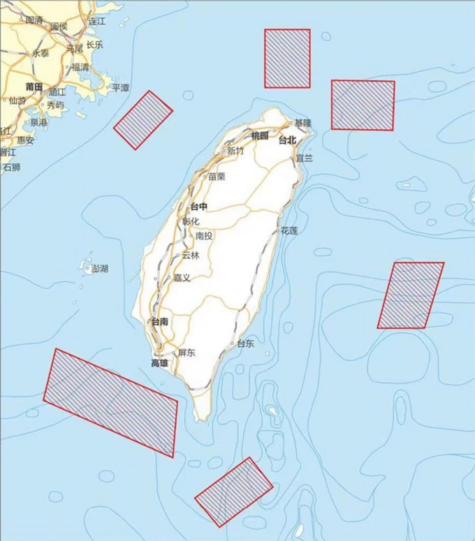 6 vùng diễn tập của Trung Quốc xung quanh Đài Loan