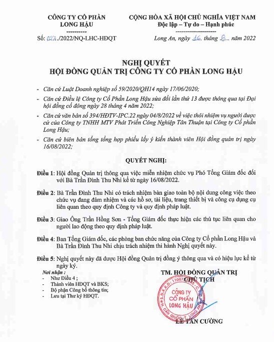 LHG miễn nhiệm một Phó TGĐ liên quan tới cổ đông Tân Thuận