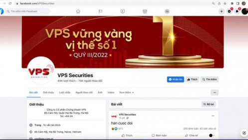 Chứng khoán VPS nói gì về dòng trạng thái có nội dung 'han cuoc doi' trên Fanpage Facebook?