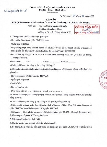 Chứng khoán VIX (VIX): Ông Nguyễn Văn Tuấn thoái vốn thành công
