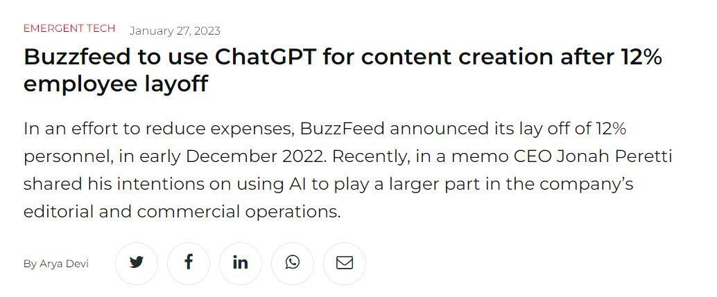 AI cướp việc? Buzzfeed dùng ChatGPT viết bài sau khi đuổi 12% nhân sự