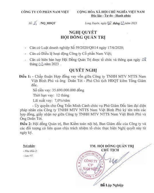 ANV: Công ty con muốn vay gần 36 tỷ đồng từ TGĐ