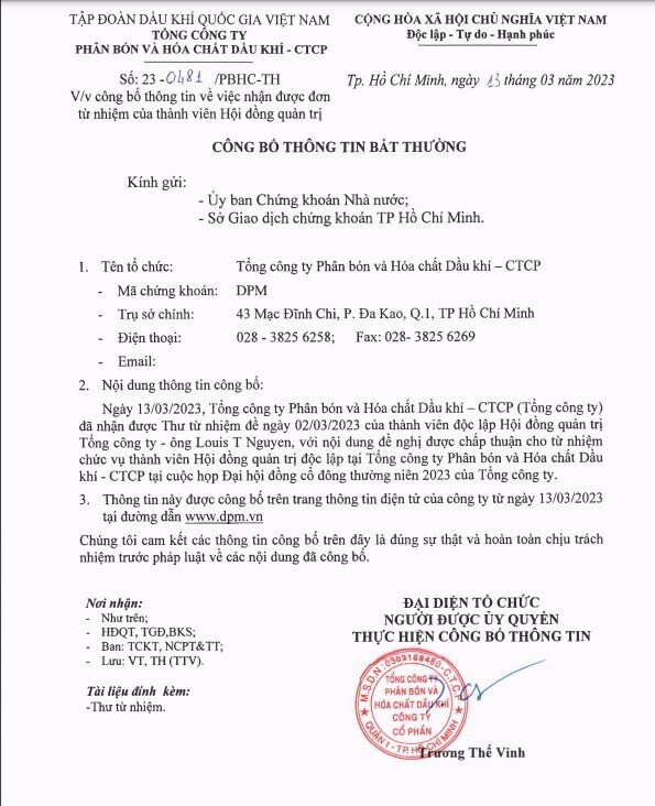 Shark Louis T Nguyen xin từ nhiệm thành viên HĐQT DPM