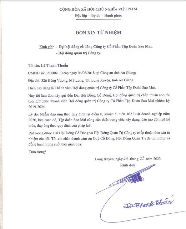 Tập đoàn Sao Mai (ASM): Cha con ông Lê Thanh Thuấn xin từ nhiệm
