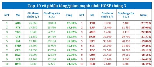 Cổ phiếu ngành nào tăng giá mạnh nhất sàn HSX trong tháng 3?