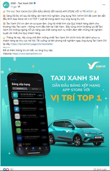 Ứng dụng đặt taxi điện VinFast dẫn đầu lượt tải một danh mục chỉ sau 4 tiếng lên App Store?