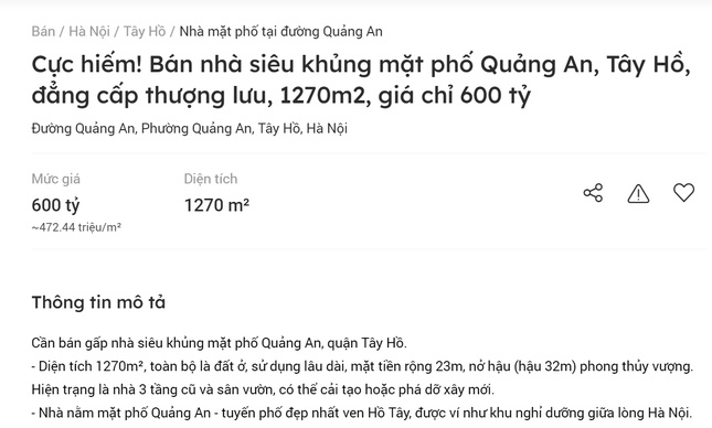 Làn sóng rao bán nhà đất siêu hiếm giá hàng trăm tỷ ở Hà Nội?