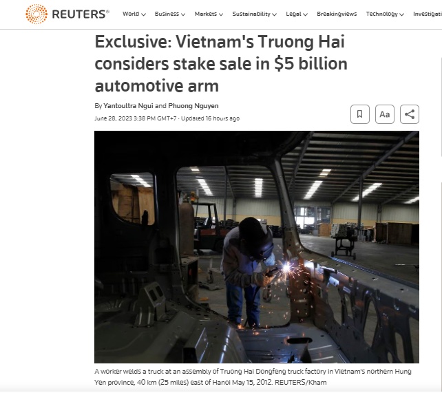 THACO nói gì về thông tin 'bán 118.000 tỷ cổ phần mảng ô tô, có nhà máy ở Hưng Yên' mà tờ Reuters đăng tải?