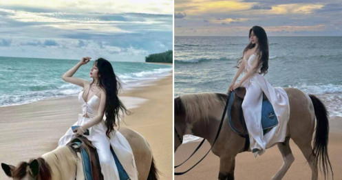 Trend cưỡi ngựa đi dạo biển: "nữ sinh hot nhất Sài thành" mặc quần lụa, áo bay trong gió