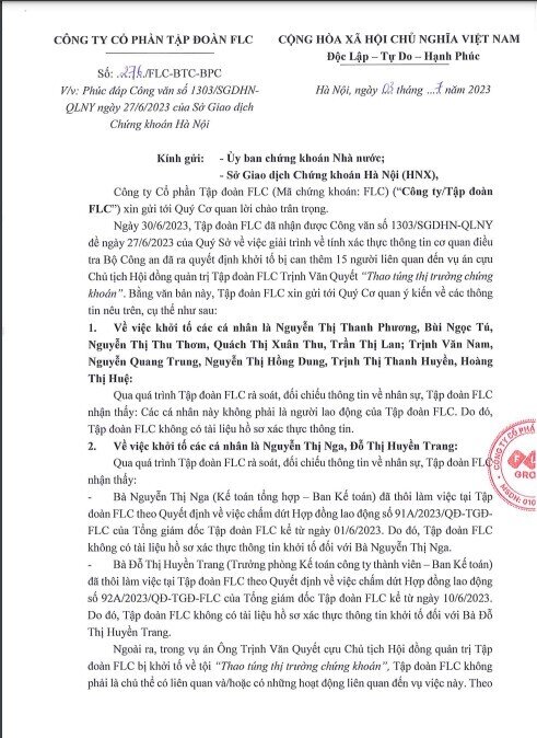 FLC lên tiếng việc hai nhân viên bị khởi tố liên quan vụ ông Trịnh Văn Quyết