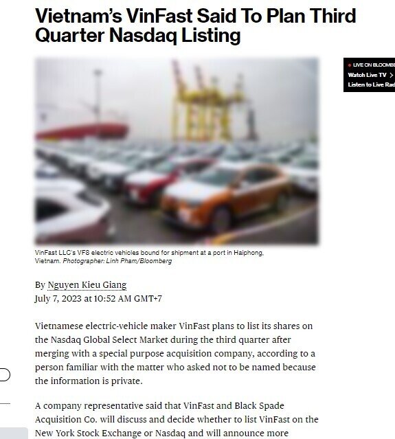 VinFast có kế hoạch niêm yết trên Nasdaq Global Select Market trong quý 3