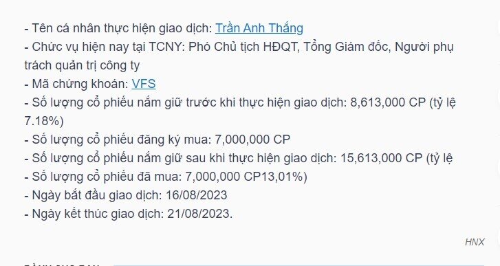 TGĐ Chứng khoán Nhất Việt mua thành công 7 triệu cp