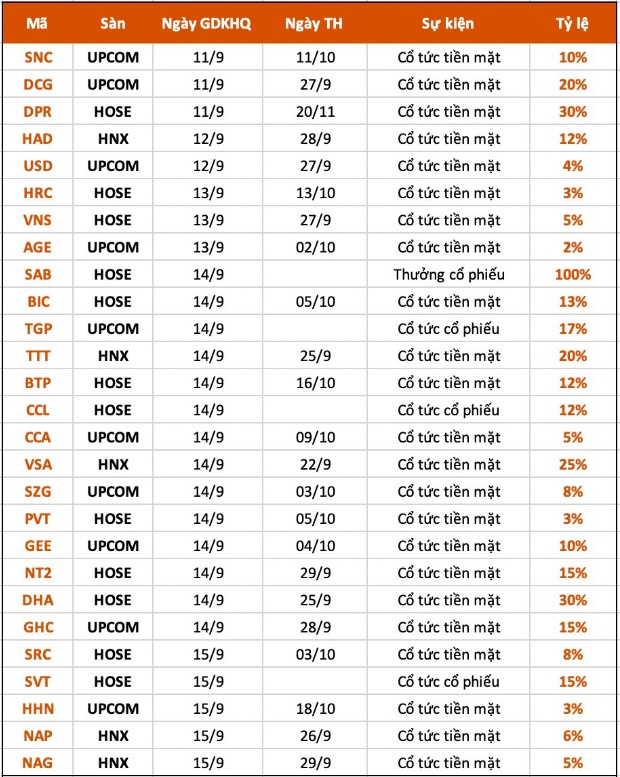 Hơn 20 doanh nghiệp trả cổ tức tiền mặt tuần này, cao nhất 30%