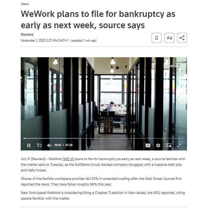 WeWork sẽ dừng hoạt động vào tuần tới?