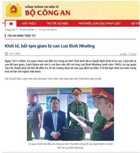 Bộ Công an thông tin việc khởi tố, bắt tạm giam ông Lưu Bình Nhưỡng