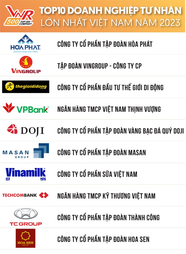 Vietnam Repo﻿rt công bố: Top 10 doanh nghiệp tư nhân lớn nhất Việt Nam năm 2023