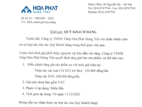 Hòa Phát, Việt Đức bất ngờ báo giá thép xây dựng tăng mạnh