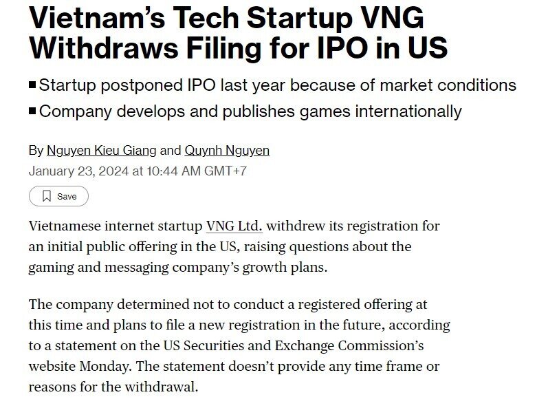 VNG chính thức rút hồ sơ IPO tại Mỹ, chưa hẹn ngày nộp lại