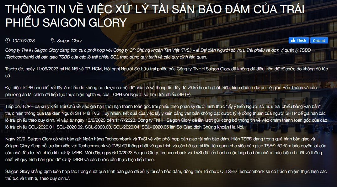 Chủ tịch Bitexco viết tâm thư gửi đến người sở hữu trái phiếu Saigon Glory