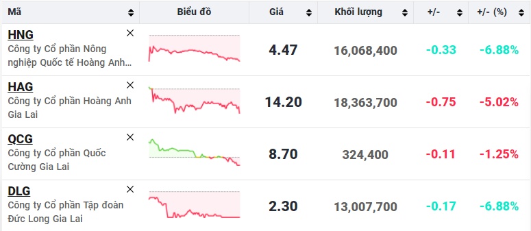 4 cổ phiếu họ "Gia Lai" đồng loạt giảm mạnh