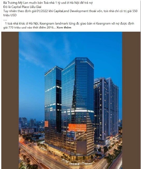 'Truy tìm' tòa nhà 1 tỷ USD ở Hà Nội được con gái bà Trương Mỹ Lan rao bán